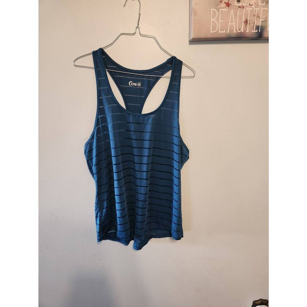 Zyia Active Havana Racerback Tank XXL Tank Top Teal Sheer Stripes